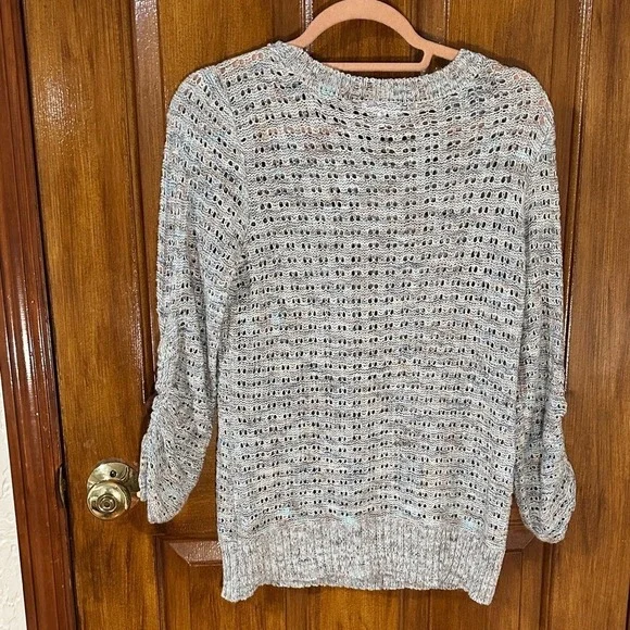 Maurices Textured Knit Crew Neck Sweater - Gray/blue Tie Sleeves - Picture 4 of 5